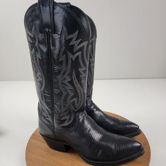 Justin Black Teju Lizard Exotic Skin Western Boots 9302 Women's Size 6.5 D USA - Picture 5 of 16